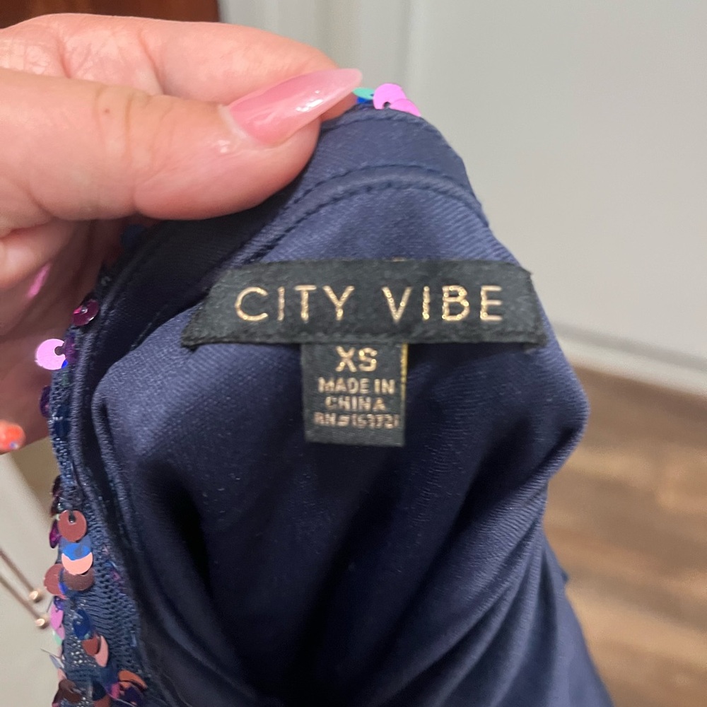 City Vibe Navy Sequin Dress